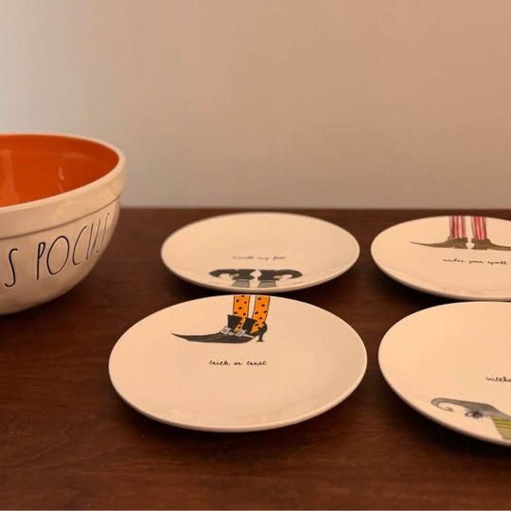 Rae Dunn Halloween Hocus Pocus Bowl and Witch Plates Set